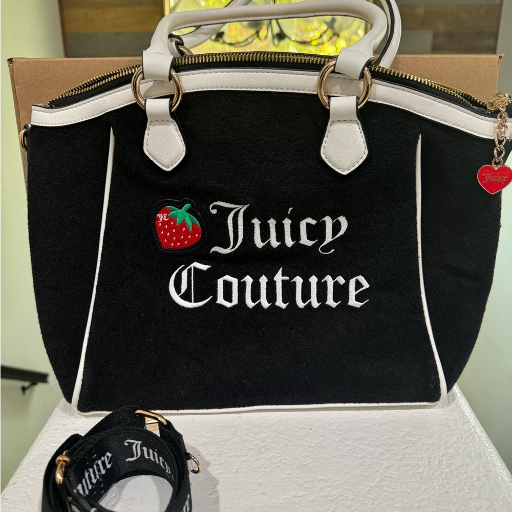 Juicy Couture Black & White Satchel with Strawberry Accent
